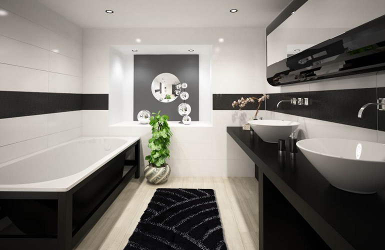 Чёрный ковер в интерьере Confetti bath Karya 30-Black