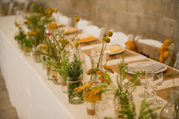 Оформление свадебного стола травами и сухоцветами 