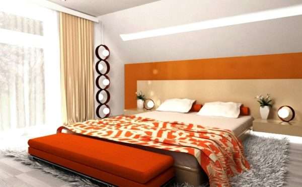 Бежево-оранжевая спальня