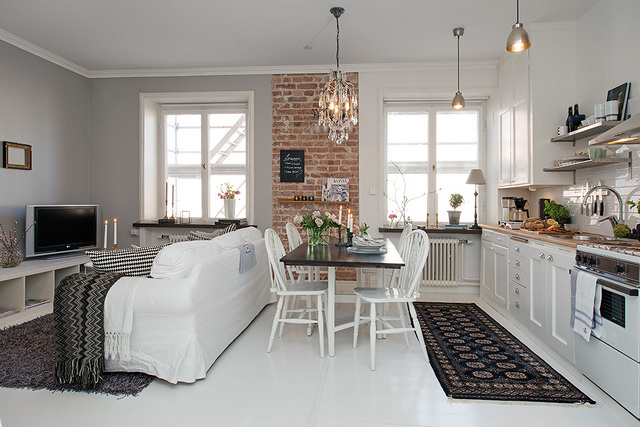 кухня гостиная в скандинавском стиле вид сзади