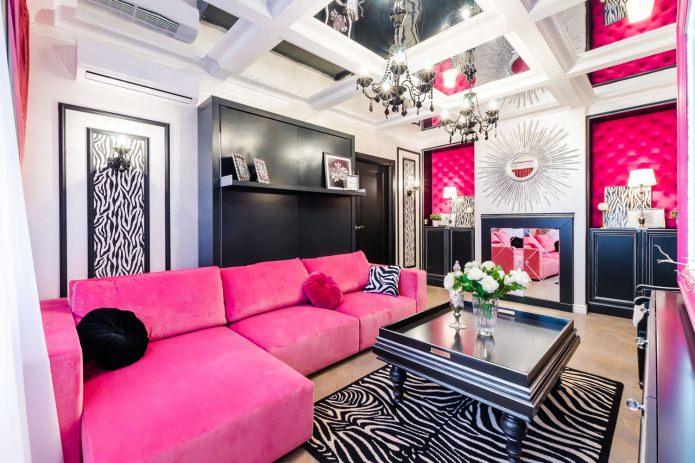 розовый в дизайне гостиной комнаты