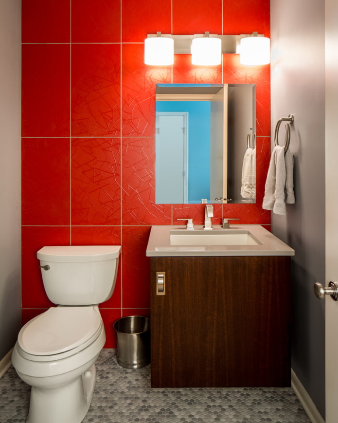 Дизайн ванной комнаты красная плитка