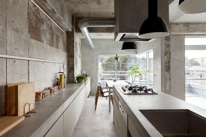 интерьер кухни в индустриальном стиле в доме