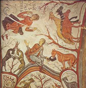 «Благовестие пастухам». Фреска. 1167—88 гг. Церковь Сан-Исидоро. Леон