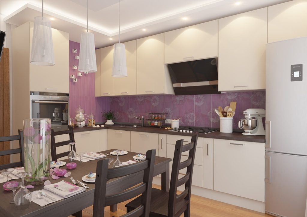 Бежевая кухня фиолетовый цвет