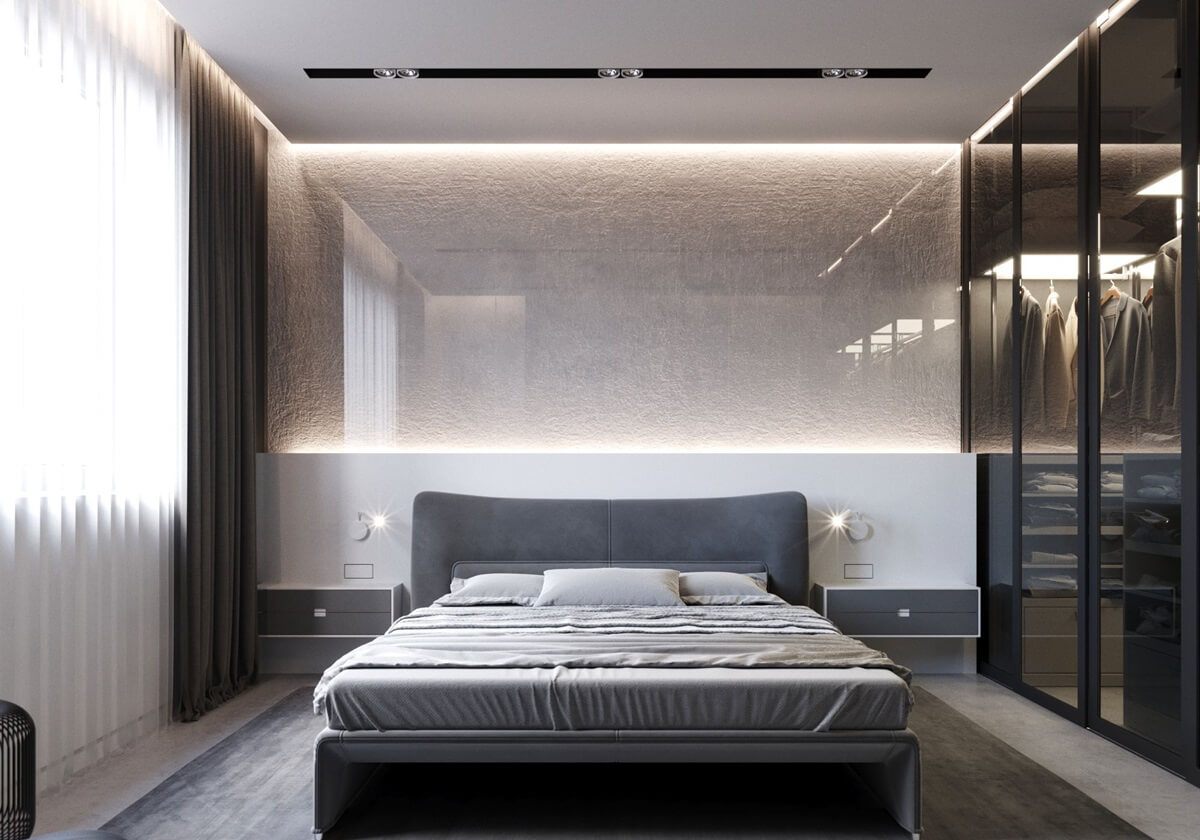 спальня в стиле минимализм кровать