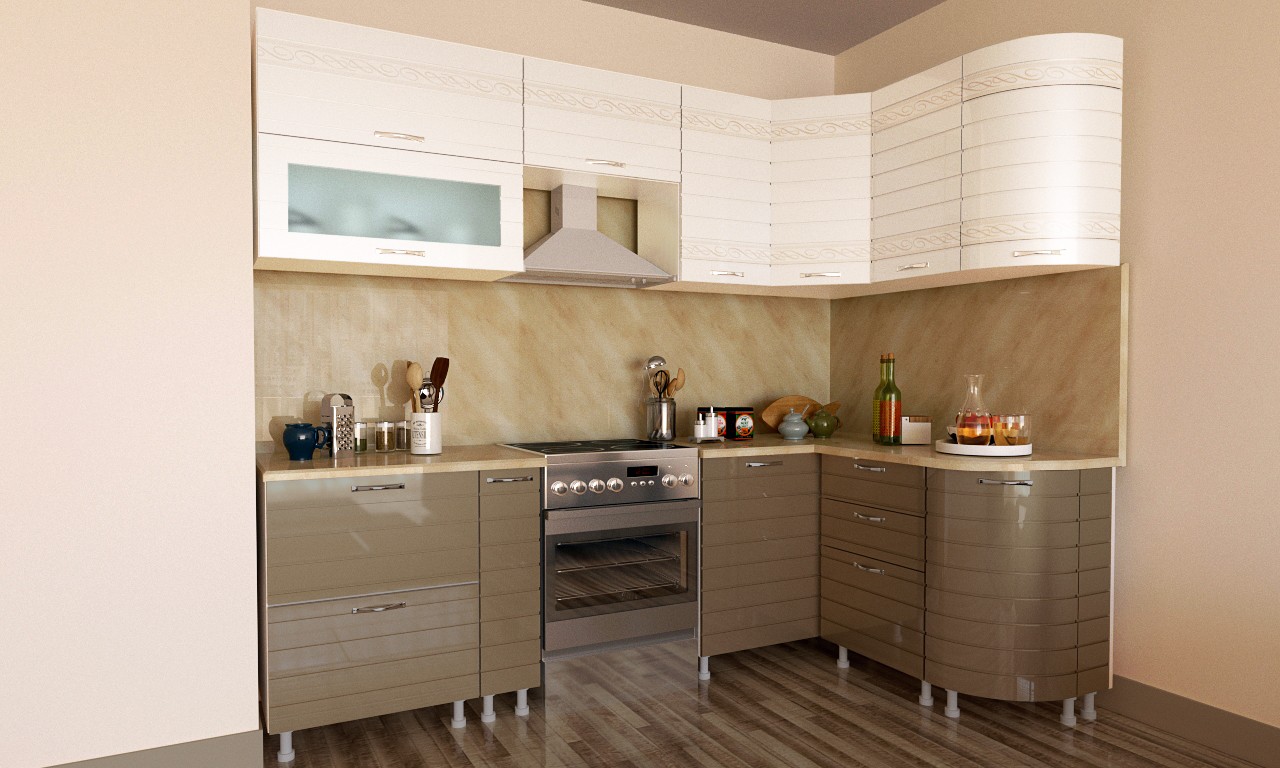 кухонный гарнитур в цвете ваниль и крем-брюле дизайн фото