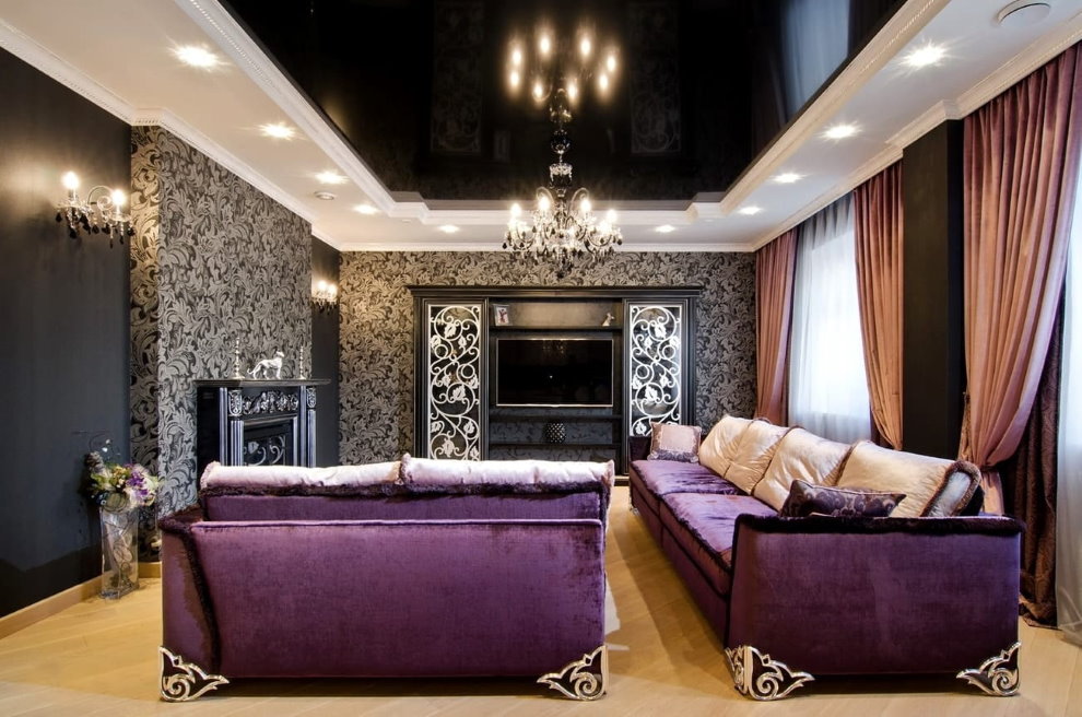 Фиолетовая обивка диванов в гостиной арт деко