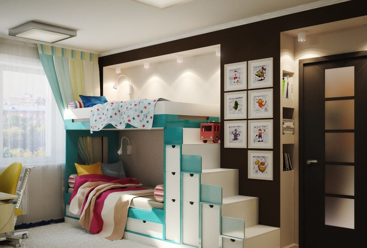 обустройство детской комнаты кровать с ящиками