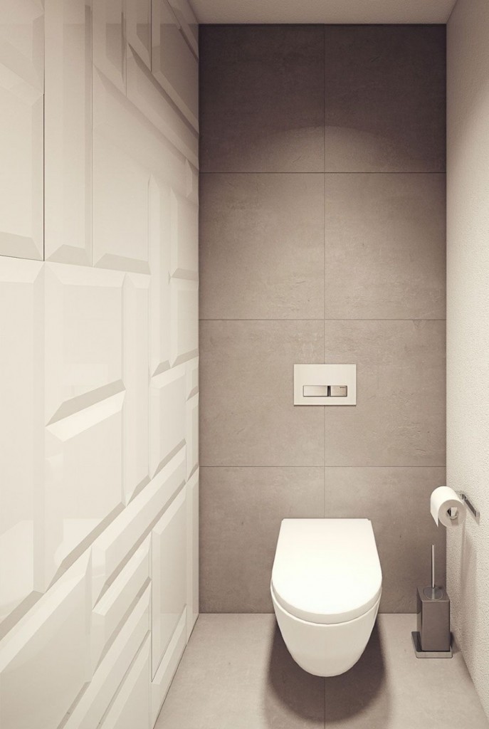 Белый подвесной унитаз в современном туалете