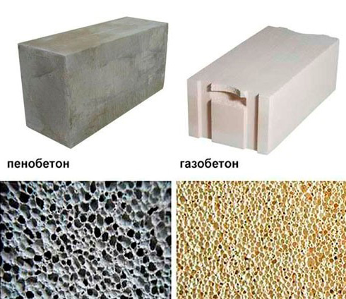 Пенобетон и газобетон отличаются цветом и структурой