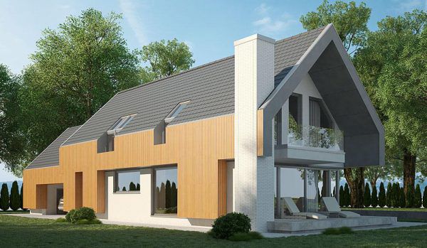 Проект одноквартирного одноэтажного дома с жилой мансардой в стиле модерн
