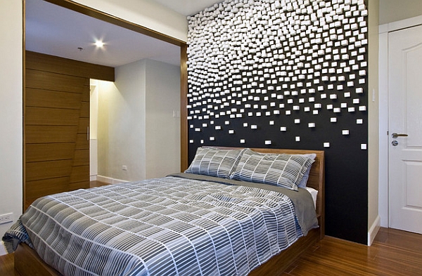 Стена с трёхмерным изображением в спальне