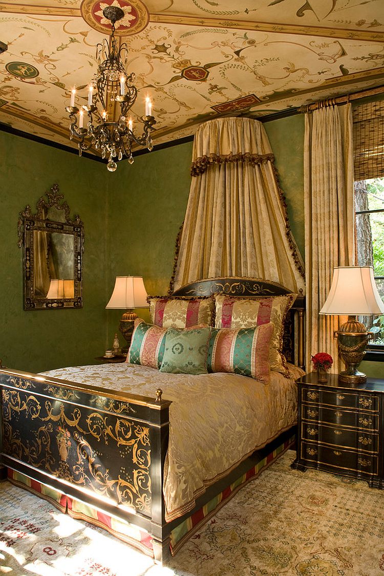 Спальня в викторианском стиле на любой вкус: ручная роспись потолка