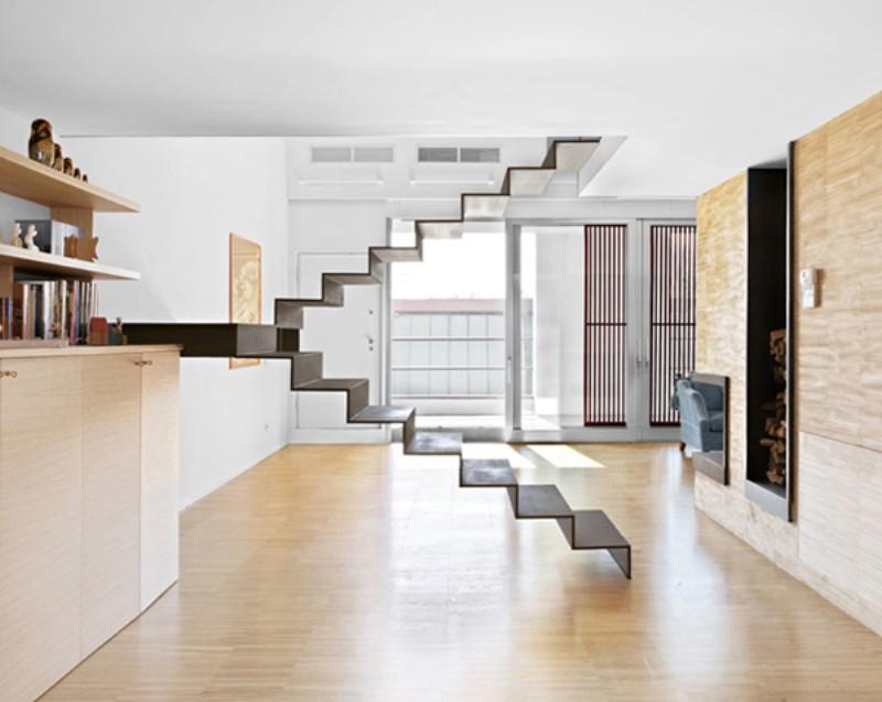 Лестница в стиле минимализм является достаточно популярной, поскольку в ней отсутствуют сложные конструкции и она не занимает много свободного пространства в помещении