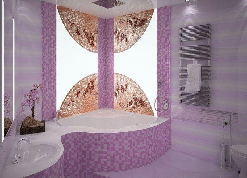 Сиреневая ванная комната отличается нежностью, романтичностью и магической таинственностью