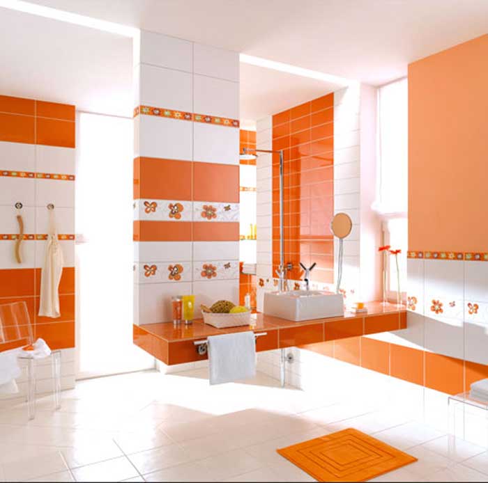 Оранжевые стены в спальне