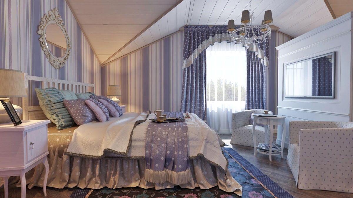 Спальня в стиле прованс в лавандовом цвете
