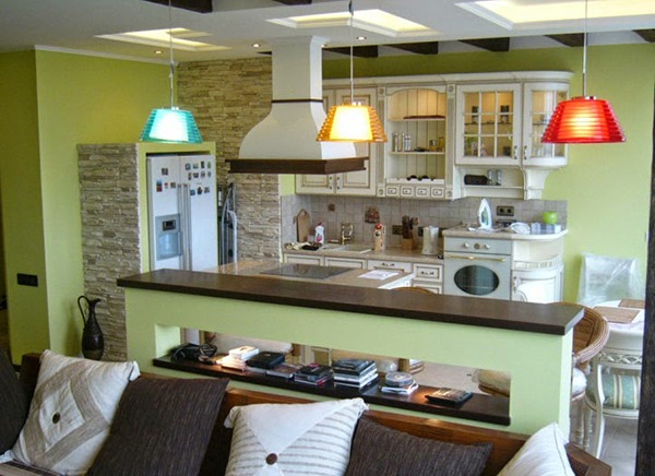 Зеленая кухня гостинная