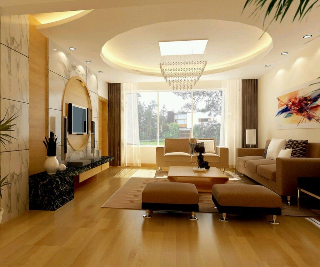 Потолок из гипсокартона с круглой формой в гостиной
