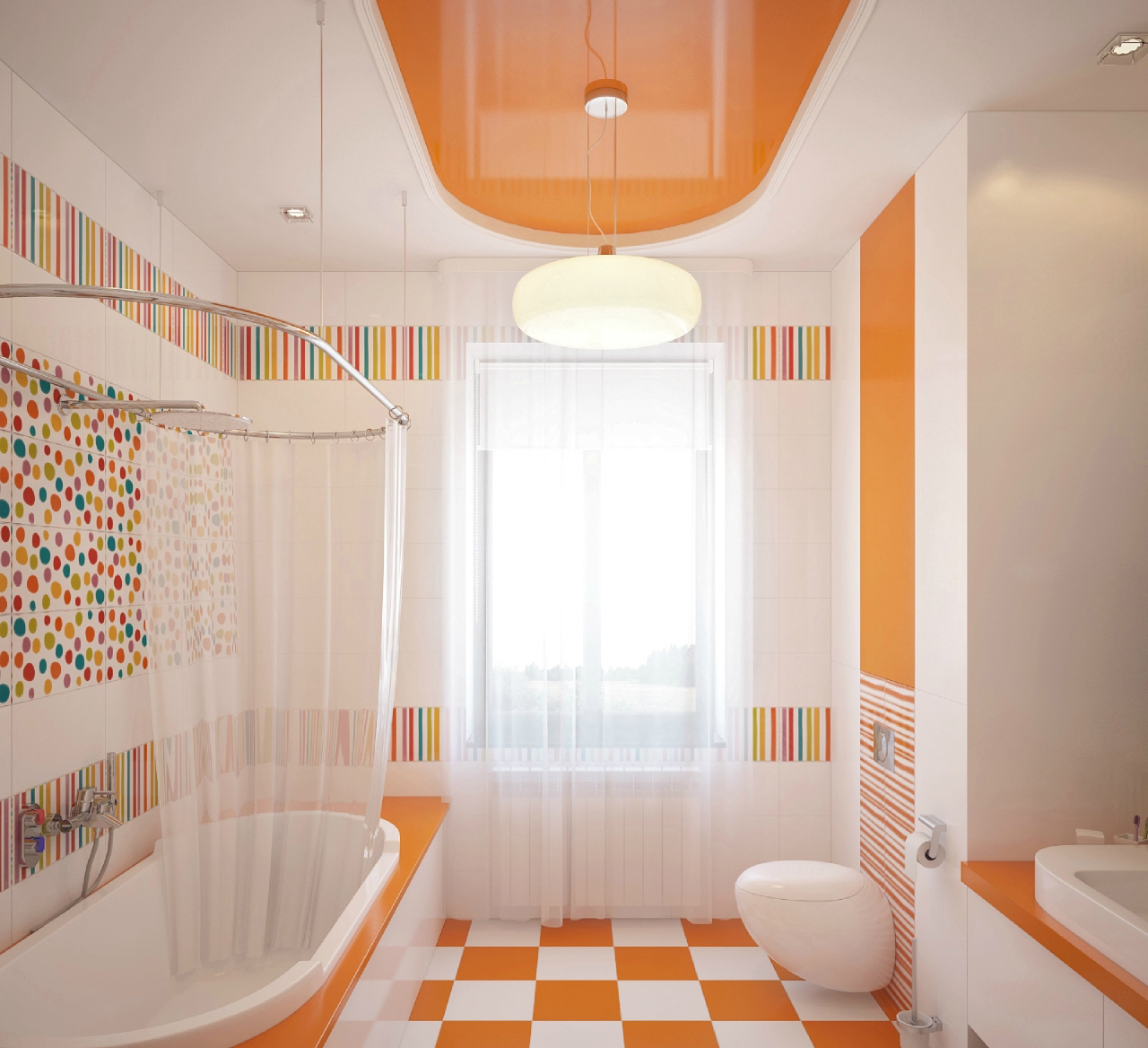 Ванная комната оранжевая с белым фото