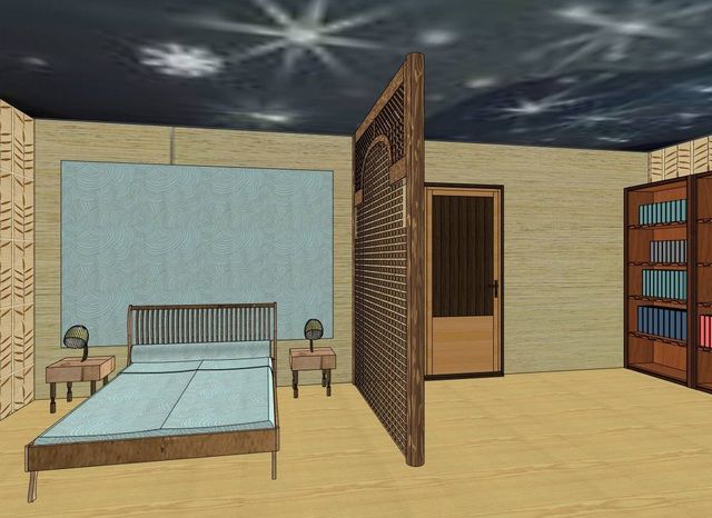 Один из вариантов разделения комнаты на две - ажурная деревянная перегородка
