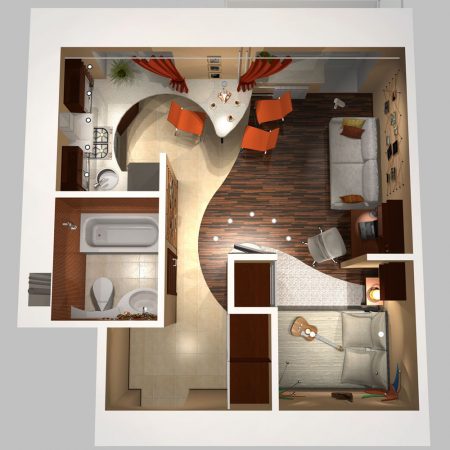 Дизайн-проект однокомнатной квартиры с зонами