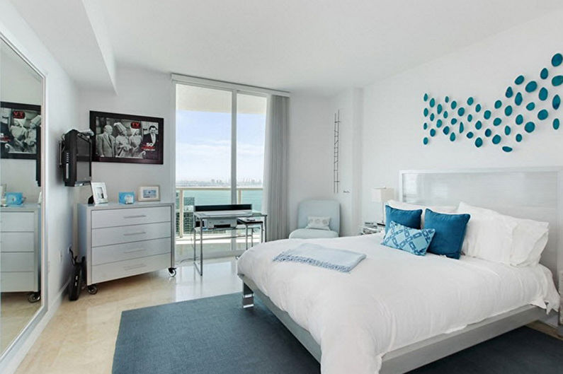 Синяя спальня в стиле минимализм - Дизайн интерьера