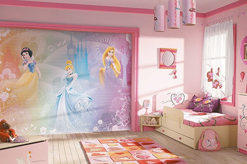 Фреска на стену в интерьере детской комнаты