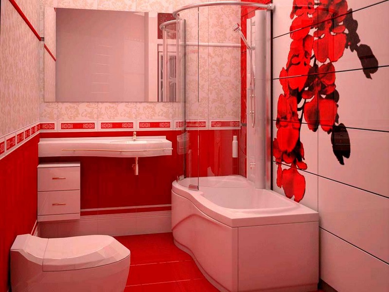 розово красная ванная комната фото
