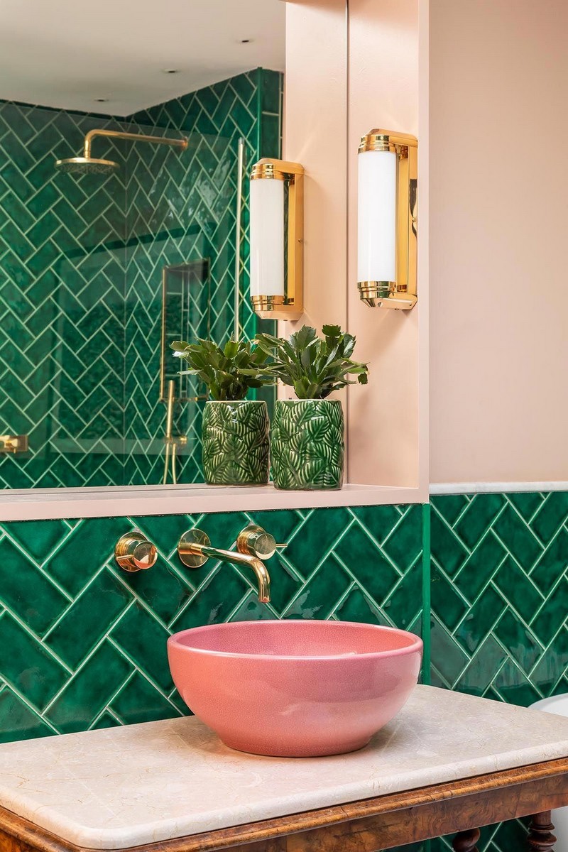 розово зеленая ванная комната фото