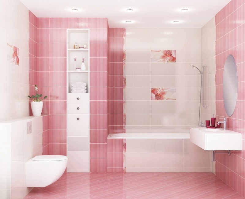 бело-розовая ванная комната фото