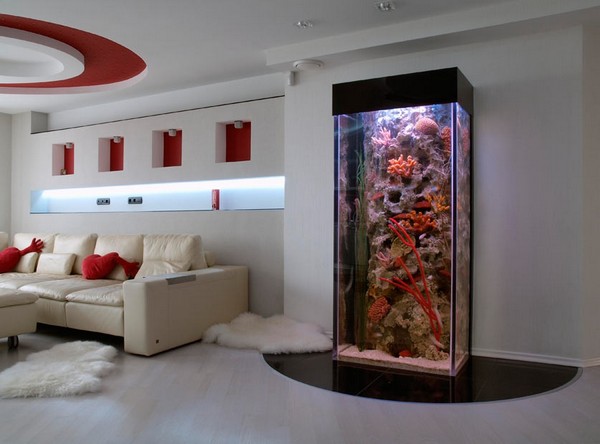 Декоративный аквариум для гостиной в стиле техно