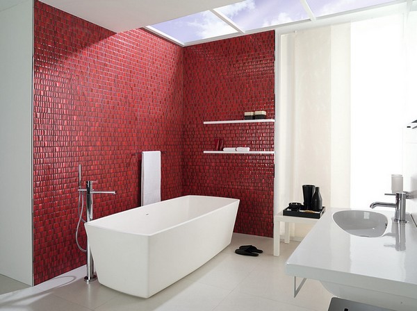 Акцентная стена в ванной комнате мозаика