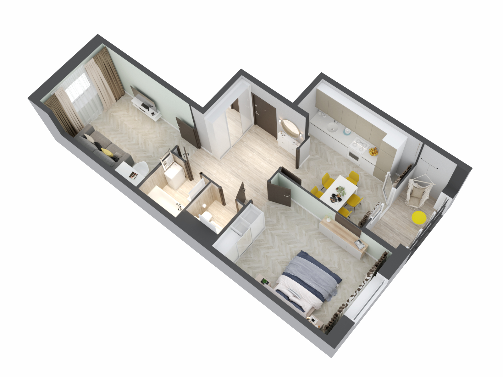 3d планировка двухкомнатной квартиры